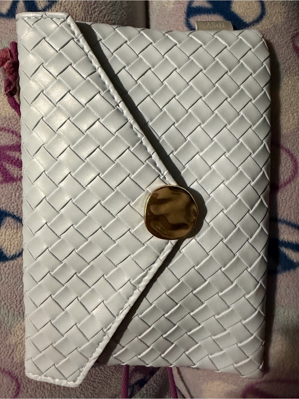 Ipsy White Woven Envelope Clutch with Gold Accent